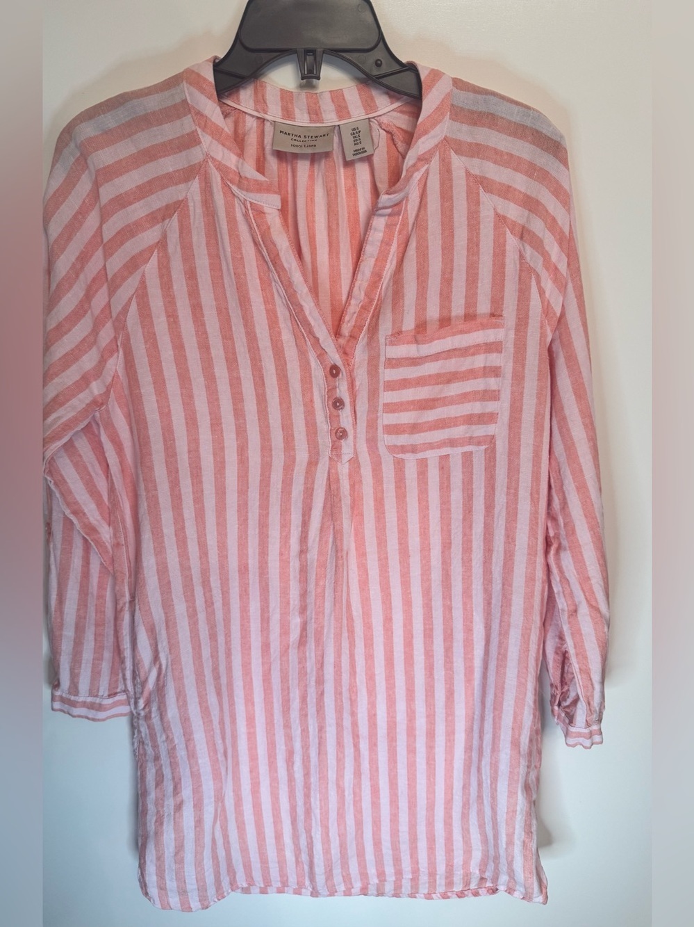 Martha Stewart 100% Linen Pink Stripe Tunic Cover Up Top Small
